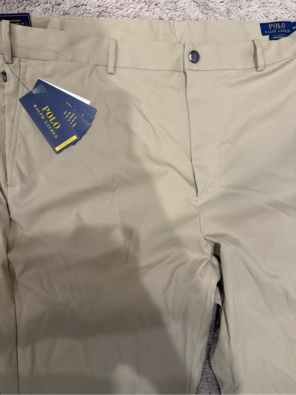 NWT Polo Ralph Lauren Performance Men’s Pants 40x32 Khaki Flat Front